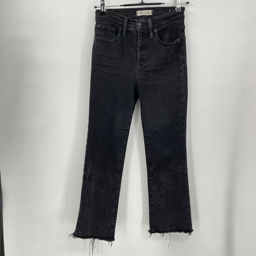 Madewell 25P Cali Demi-Boot Jeans Womens Black High Rise Raw Hem Petite Lunar